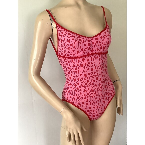 MOSCHINO Pink & Red Word Logo One Piece Swimsuit Maillot (Size 34/M) - Picture 3 of 16